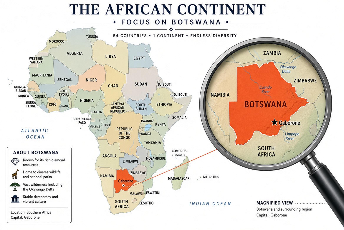The African Continent - Focus on Botswana Map
